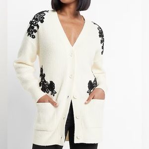 Express | Lace Pieced Button Front Cardigan